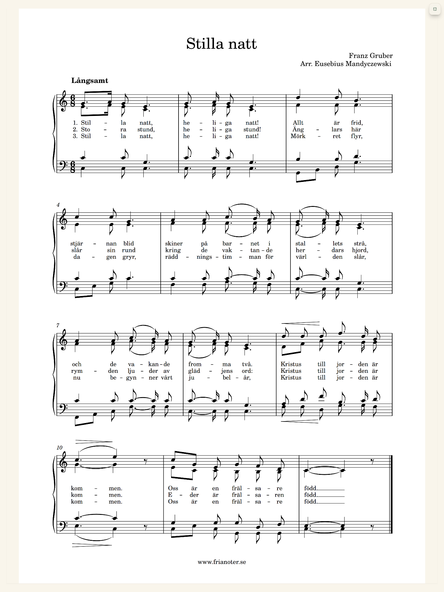 Chorily score reader on iPad — Stilla natt sheet music in clean reading view.